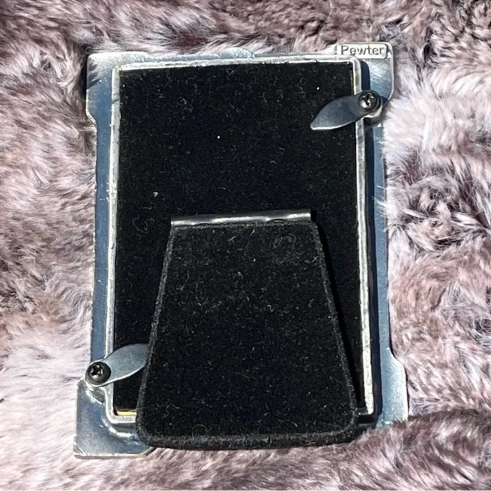 Vintage Pewter Picture Frame Rhinestone Accent Easel Back 2.5 x 3.5